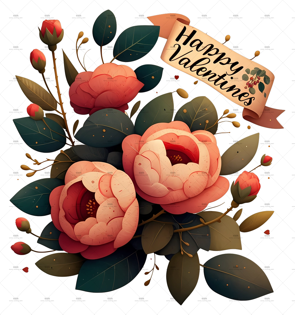 情人节快乐 – 浪漫桃色玫瑰花束PNG免抠图预览图