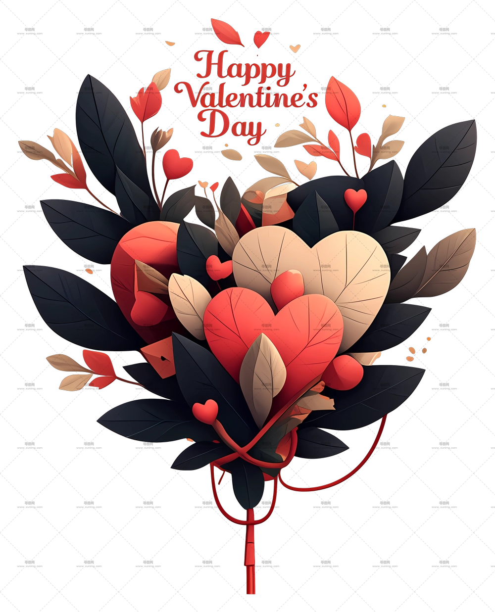 情人节快乐 – 情人节心形花束插画PNG免抠图预览图