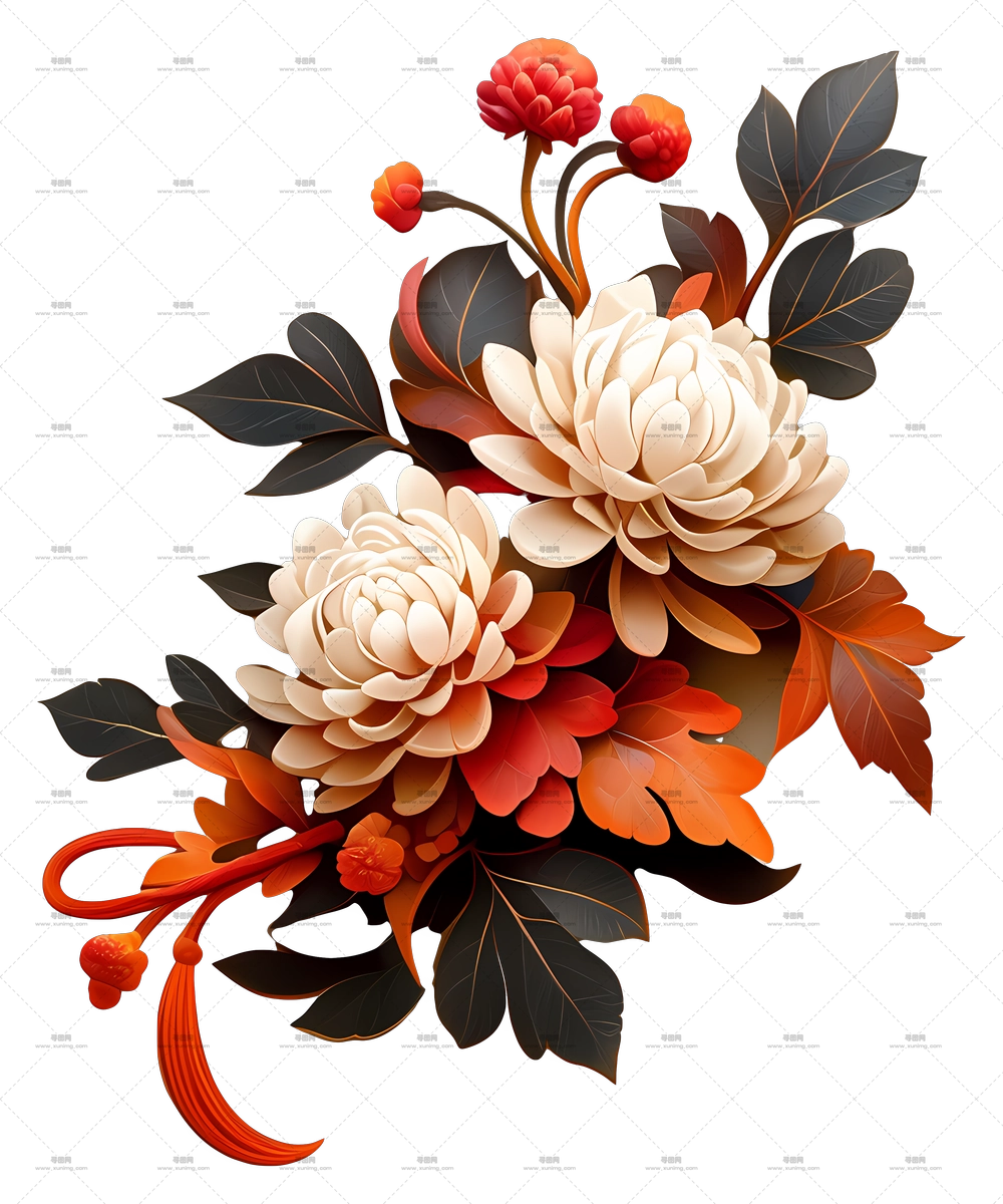 中秋花 – 奶油菊花束PNG免抠图预览图