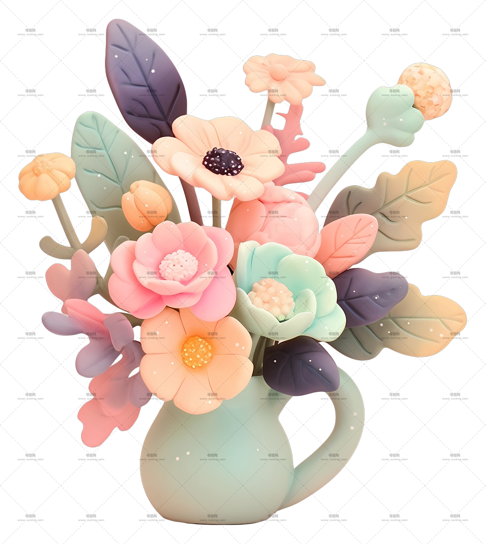 淡彩 D 花卉艺术 – 淡彩混合花束PNG免抠图预览图