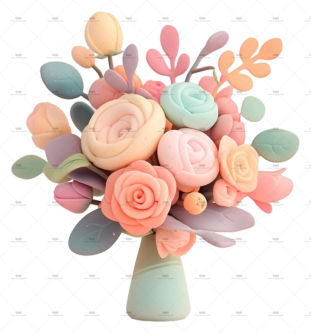 淡彩 D 花卉艺术 – 淡彩玫瑰束PNG免抠图预览图