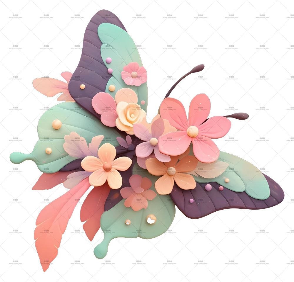 淡彩 D 动物 – 淡彩蝴蝶束PNG免抠图预览图
