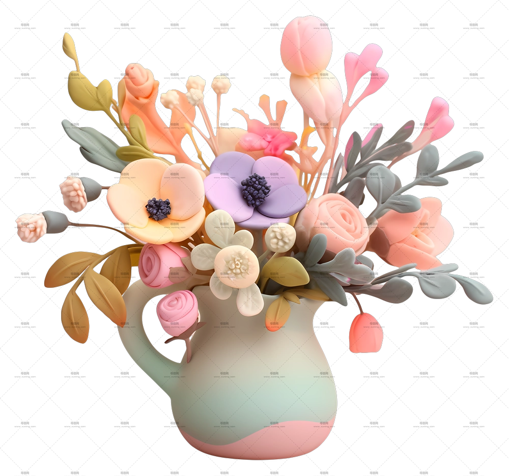 淡彩 D 花卉艺术 – 淡彩水壶花艺布置PNG免抠图预览图