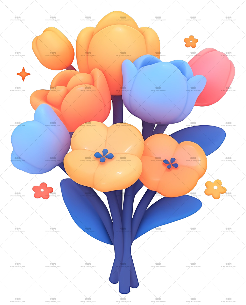 可爱花 – 多彩花卉花束PNG免抠图预览图