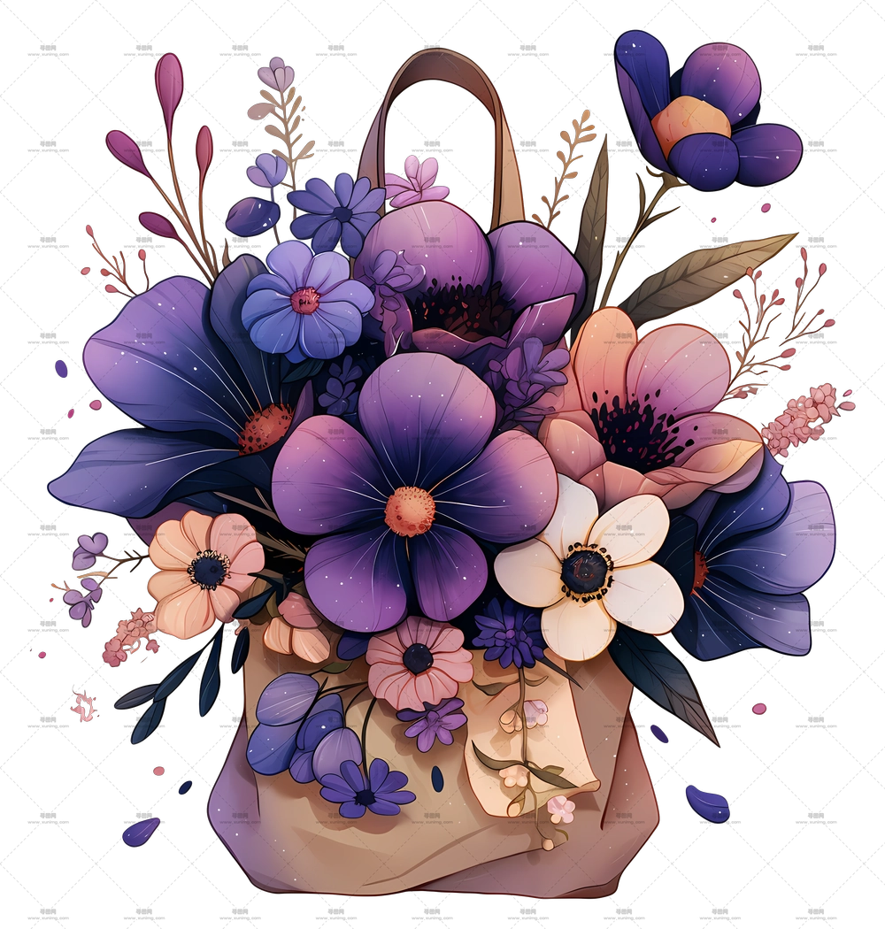 花朵在袋中 – 紫色花束PNG免抠图预览图