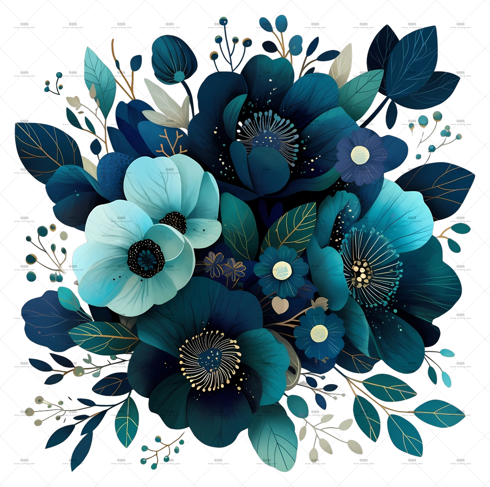 花卉布置艺术 – 蓝色花卉束PNG免抠图预览图