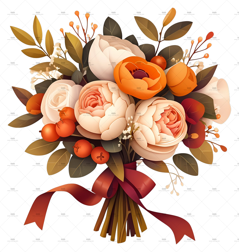 婚礼花卉艺术 – 带丝带的花束PNG免抠图预览图 婚礼花卉艺术 – 带丝带的花束PNG免抠图预览图
