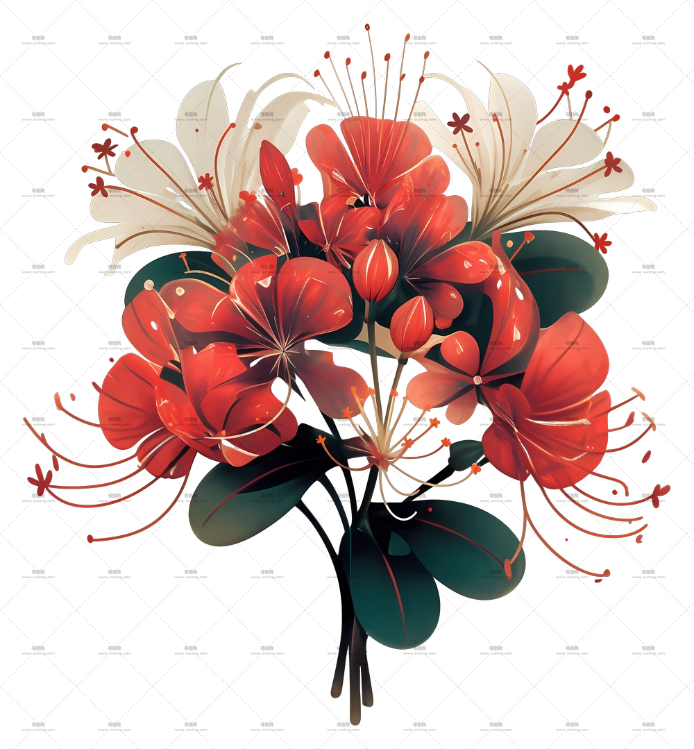 红蜘蛛兰 – 红色花束配绿叶PNG免抠图预览图