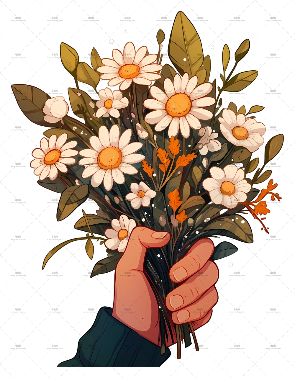 手持雏菊 – 雏菊和野花束PNG免抠图预览图