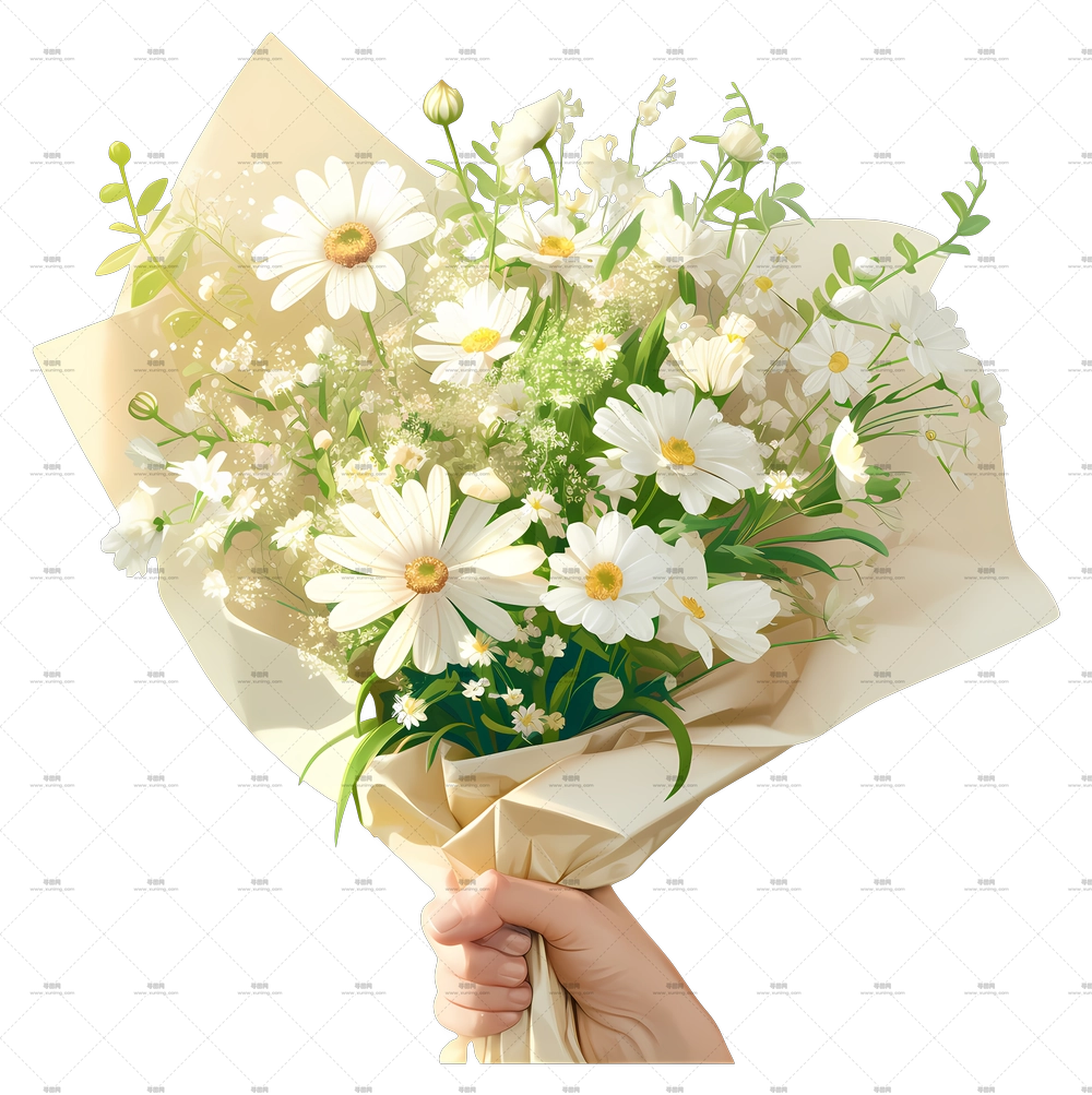 手递花束 – 白色雏菊花束PNG免抠图预览图 手递花束 – 白色雏菊花束PNG免抠图预览图