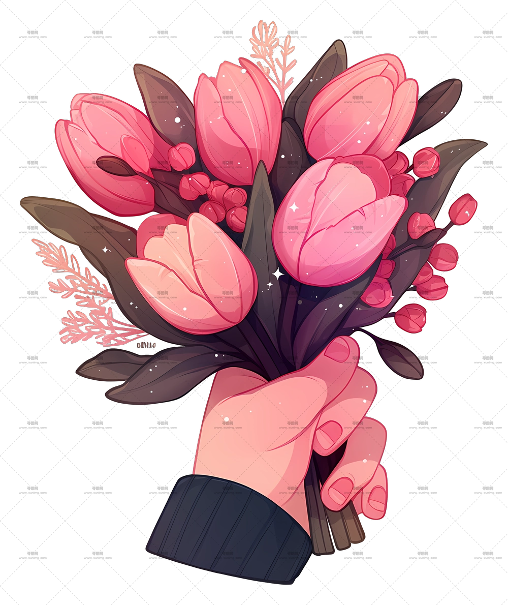 手捧郁金香 – 粉色花朵的美丽花束PNG免抠图预览图