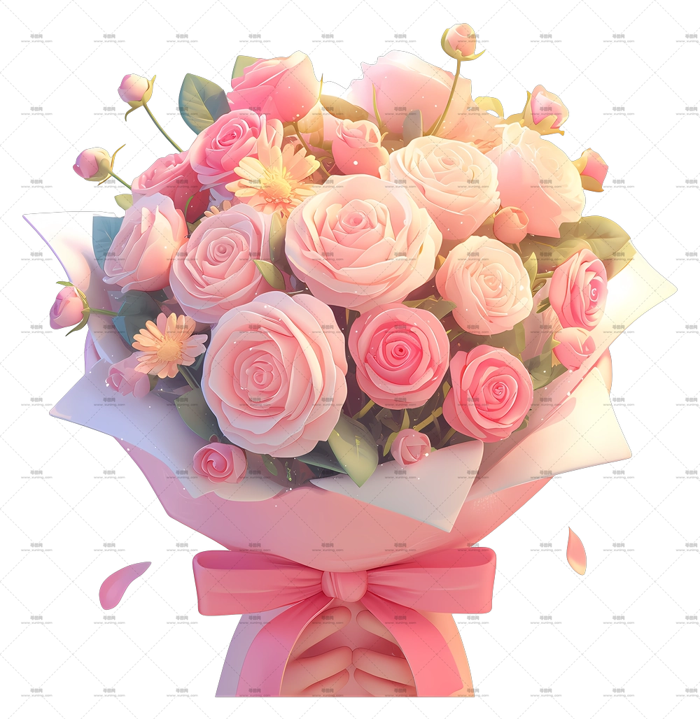 手捧花束 – 带丝带粉色花束PNG免抠图预览图