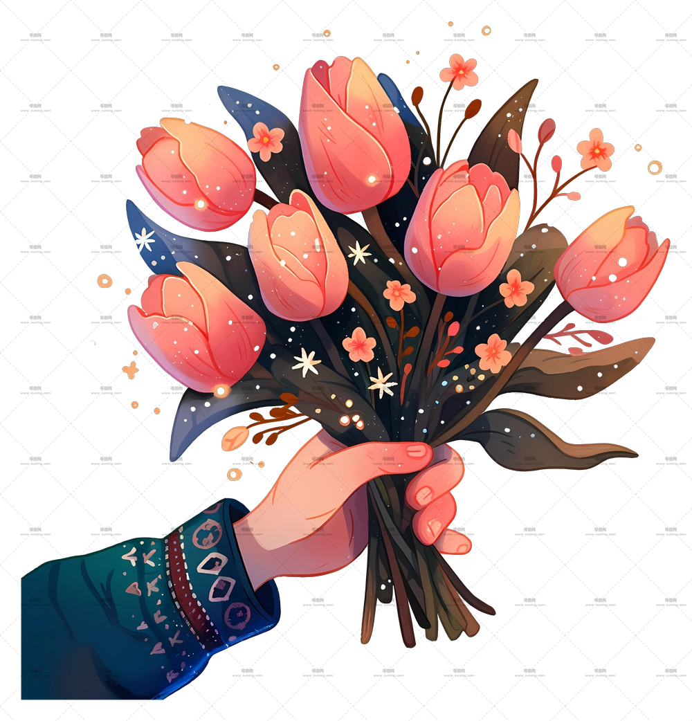 手捧郁金香 – 粉色郁金香花束PNG免抠图预览图