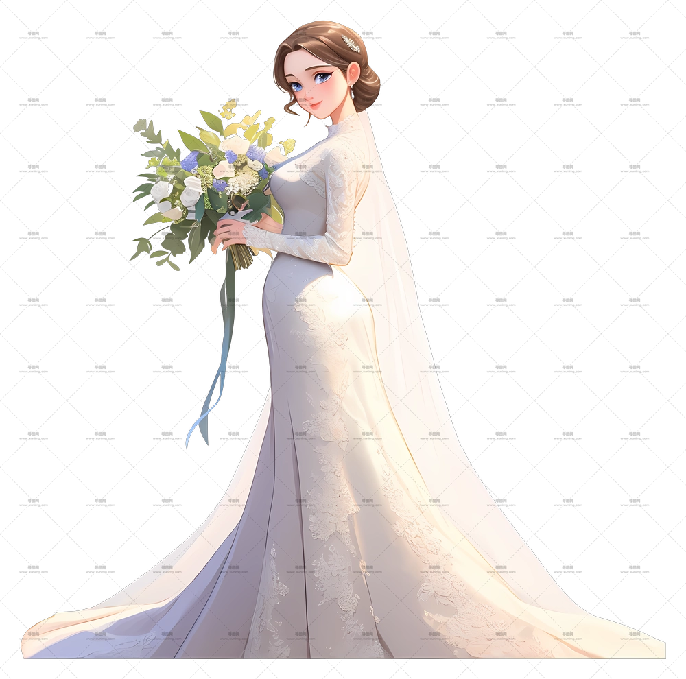 新娘卡通 – 手持花束的新娘PNG免抠图预览图