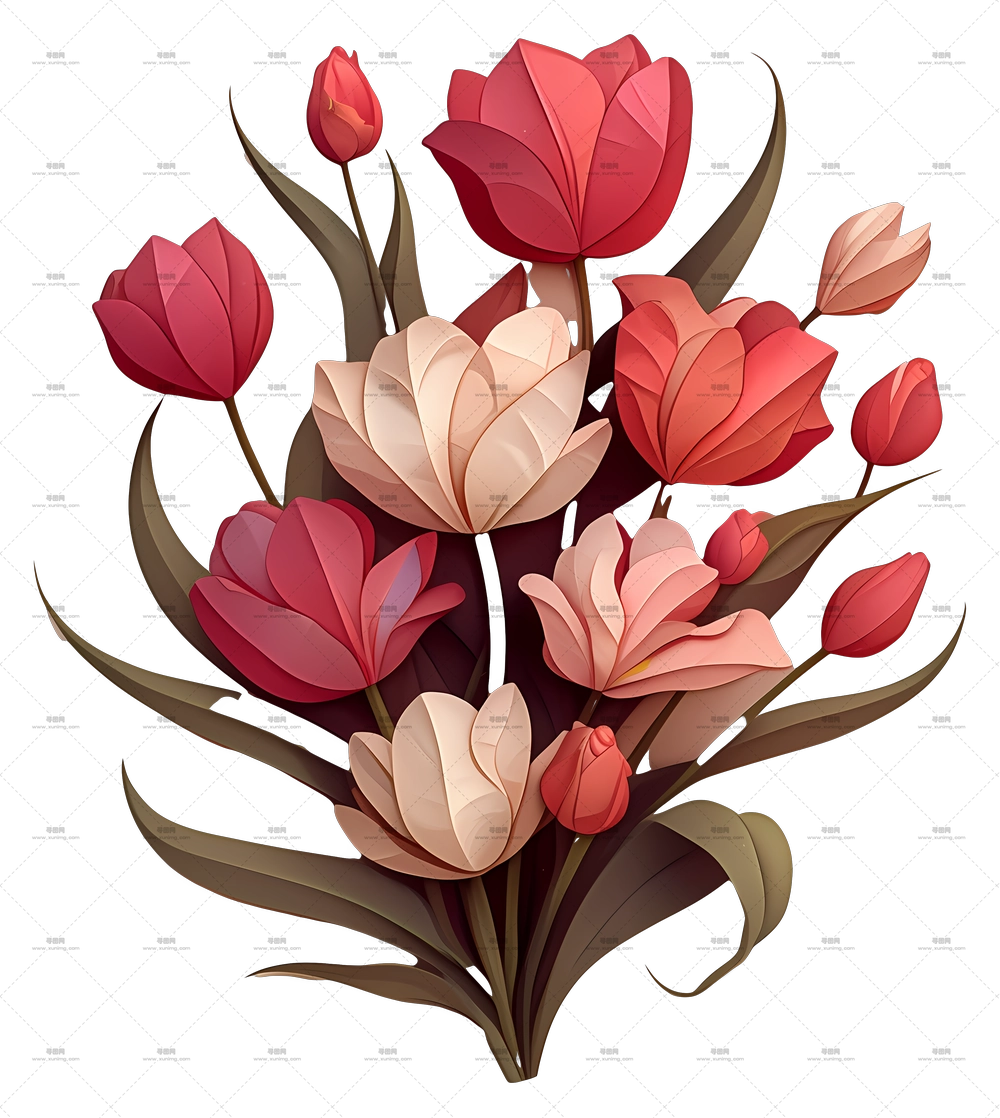 郁金香花束鲜艳 – 红粉郁金香花束PNG免抠图预览图