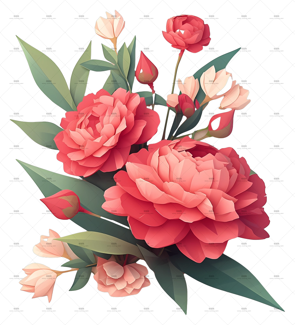 牡丹艺术 – 红粉花束PNG免抠图预览图