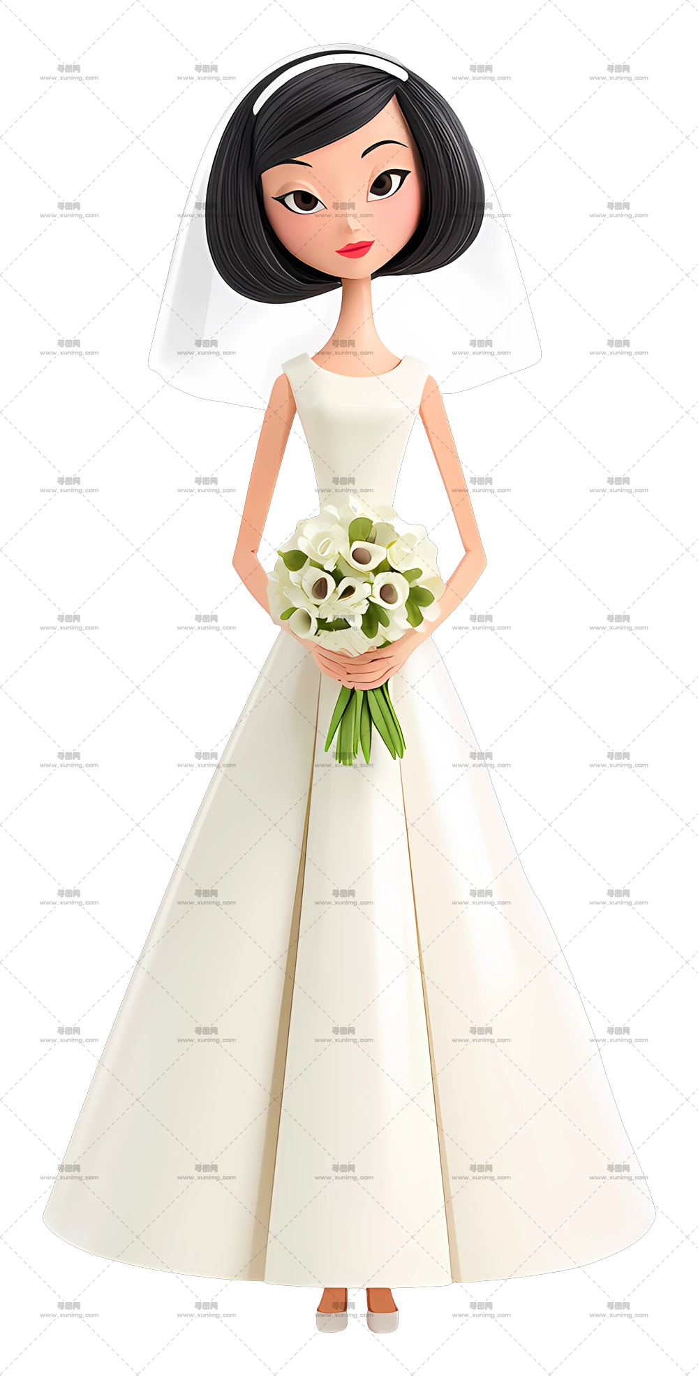 新娘娃娃 – 持有花束的新娘PNG免抠图预览图