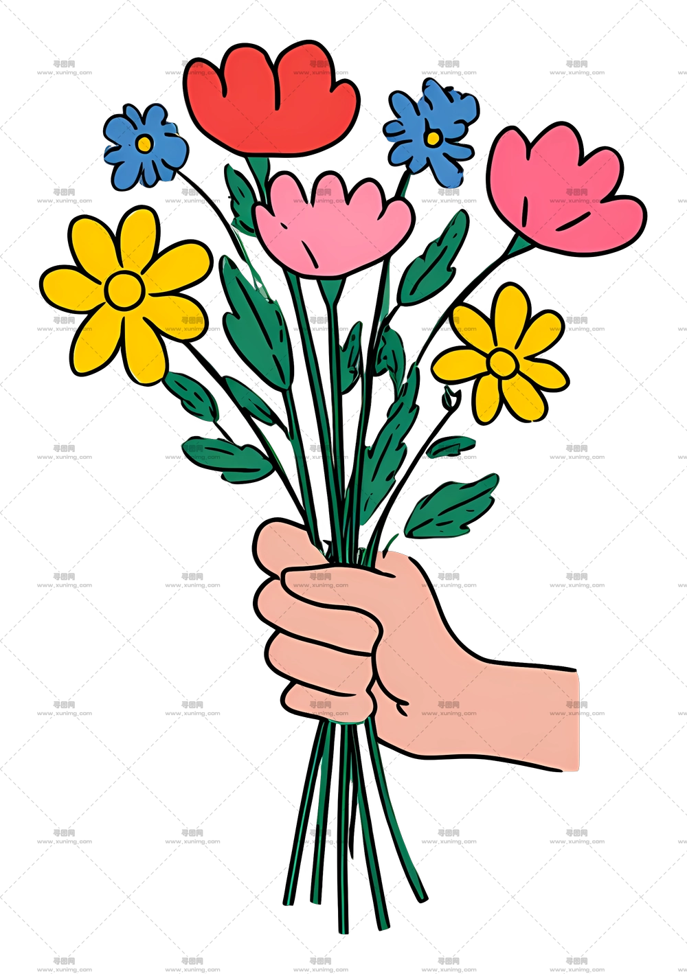 手捧花卉花束 – 多彩花卉束PNG免抠图预览图