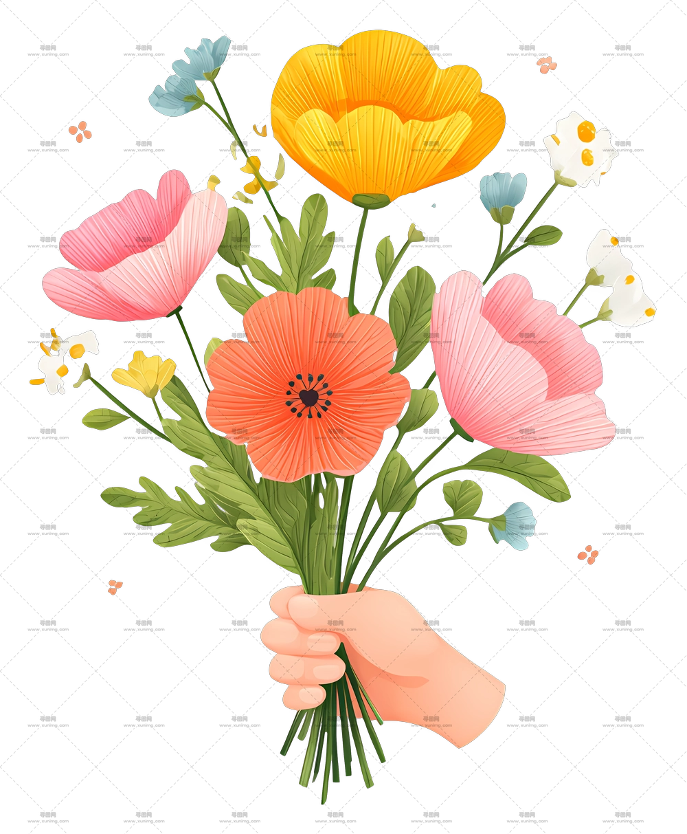 手捧鲜花束 – 手中色彩缤纷的鲜花束PNG免抠图预览图
