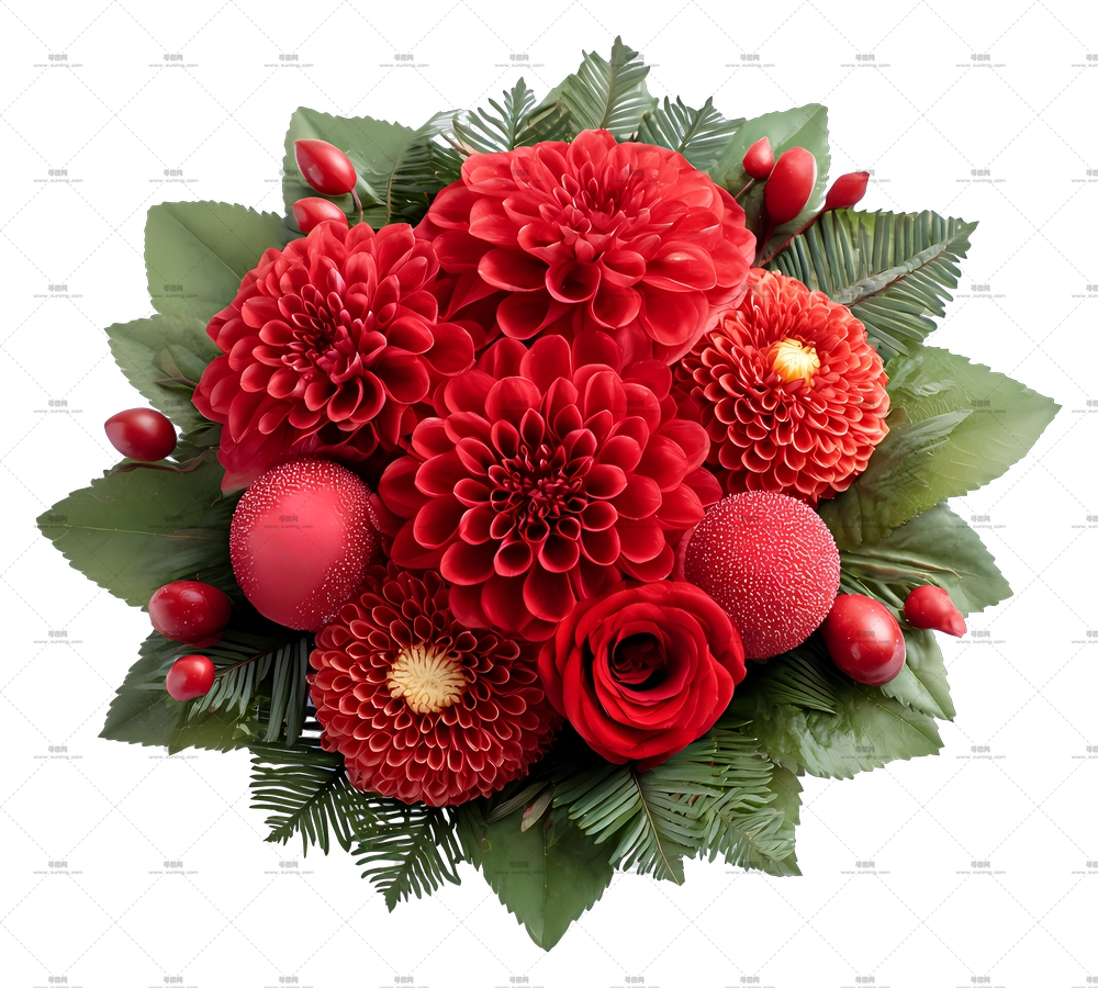 红玫瑰束 – 带绿叶的红玫瑰束PNG免抠图预览图