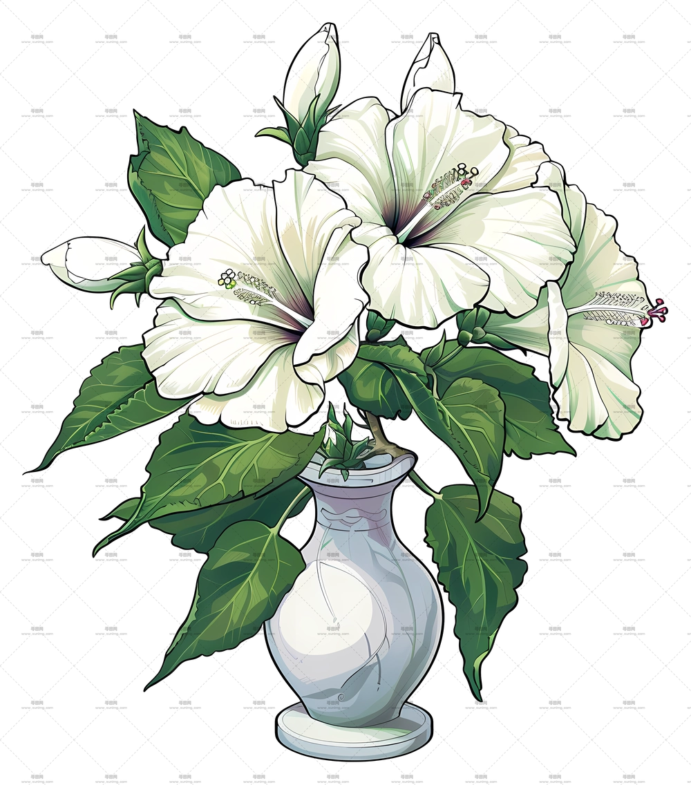 白芙蓉 – 罐中白芙蓉花束PNG免抠图预览图