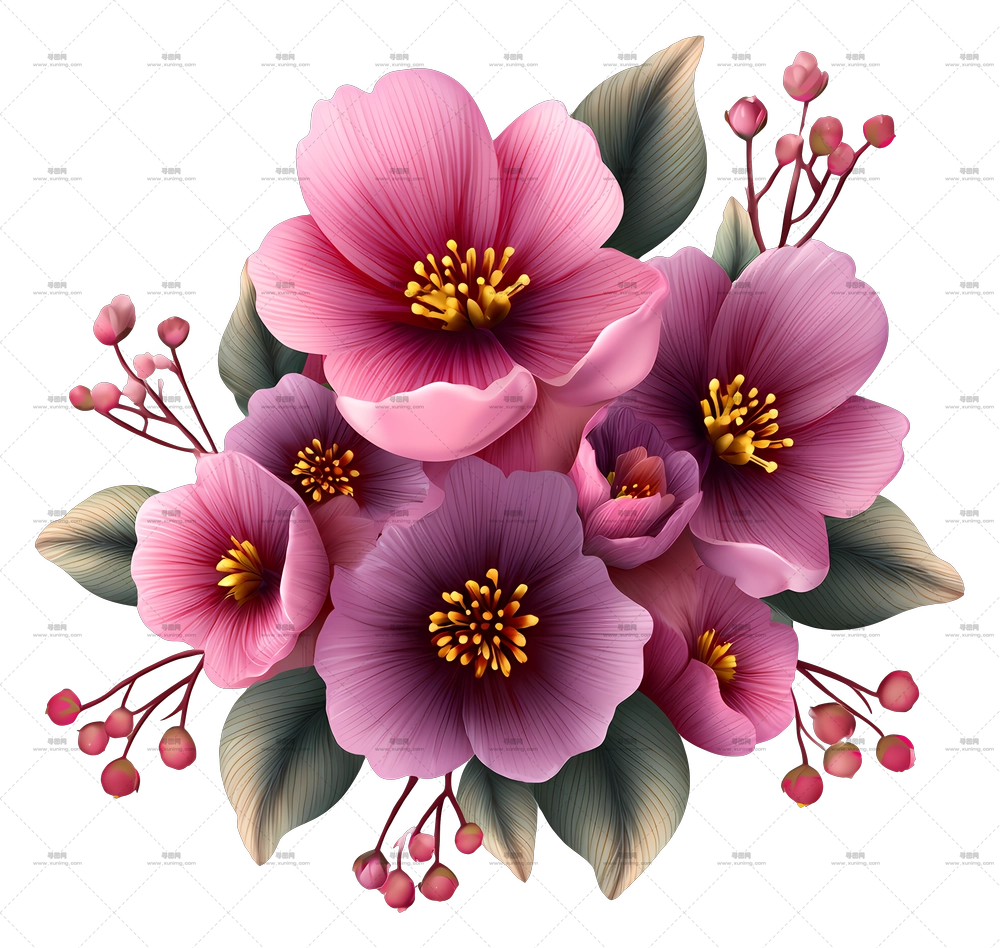 粉色花朵艺术 – 美丽的粉色花朵花束PNG免抠图预览图