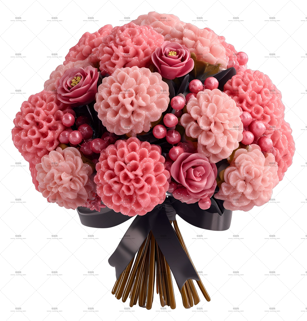 粉色花朵花束 – 带装饰元素的粉色花朵花束PNG免抠图预览图