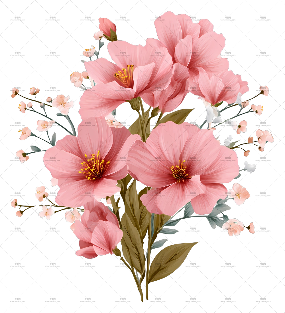 粉色花朵艺术 – 美丽的粉色花朵花束PNG免抠图预览图