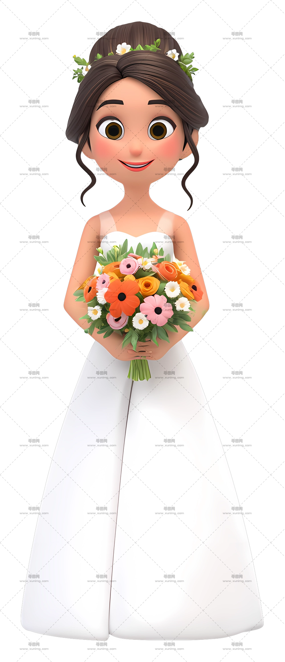 新娘与花束 – 新娘与彩色花束PNG免抠图预览图