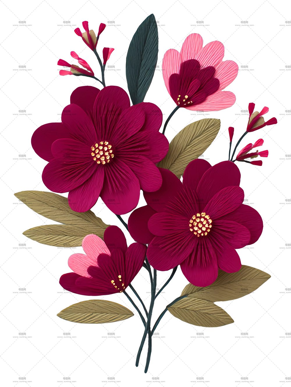 深红色花束 – 红色花朵花束插画PNG免抠图预览图