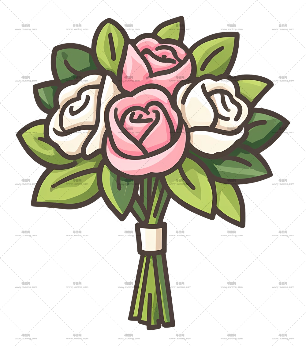 婚礼花束图标 – 粉色和白色玫瑰花束PNG免抠图预览图