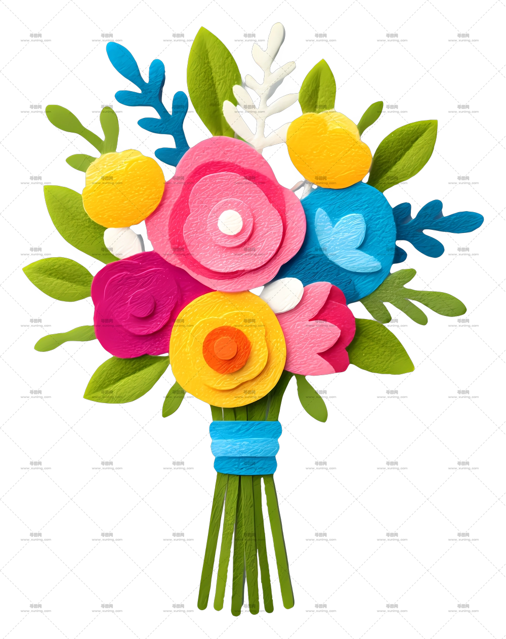 婚礼花束图标 – 带叶子的彩色花束PNG免抠图预览图