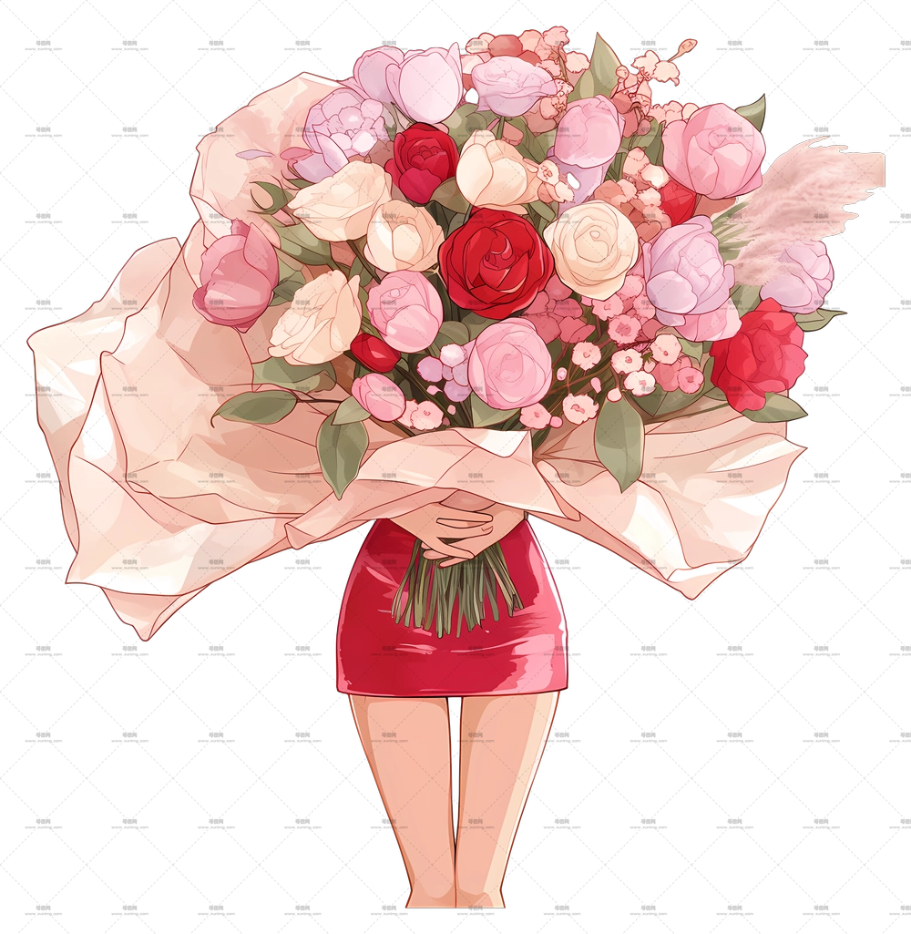 手持花束的女人 – 鲜艳的花束PNG免抠图预览图