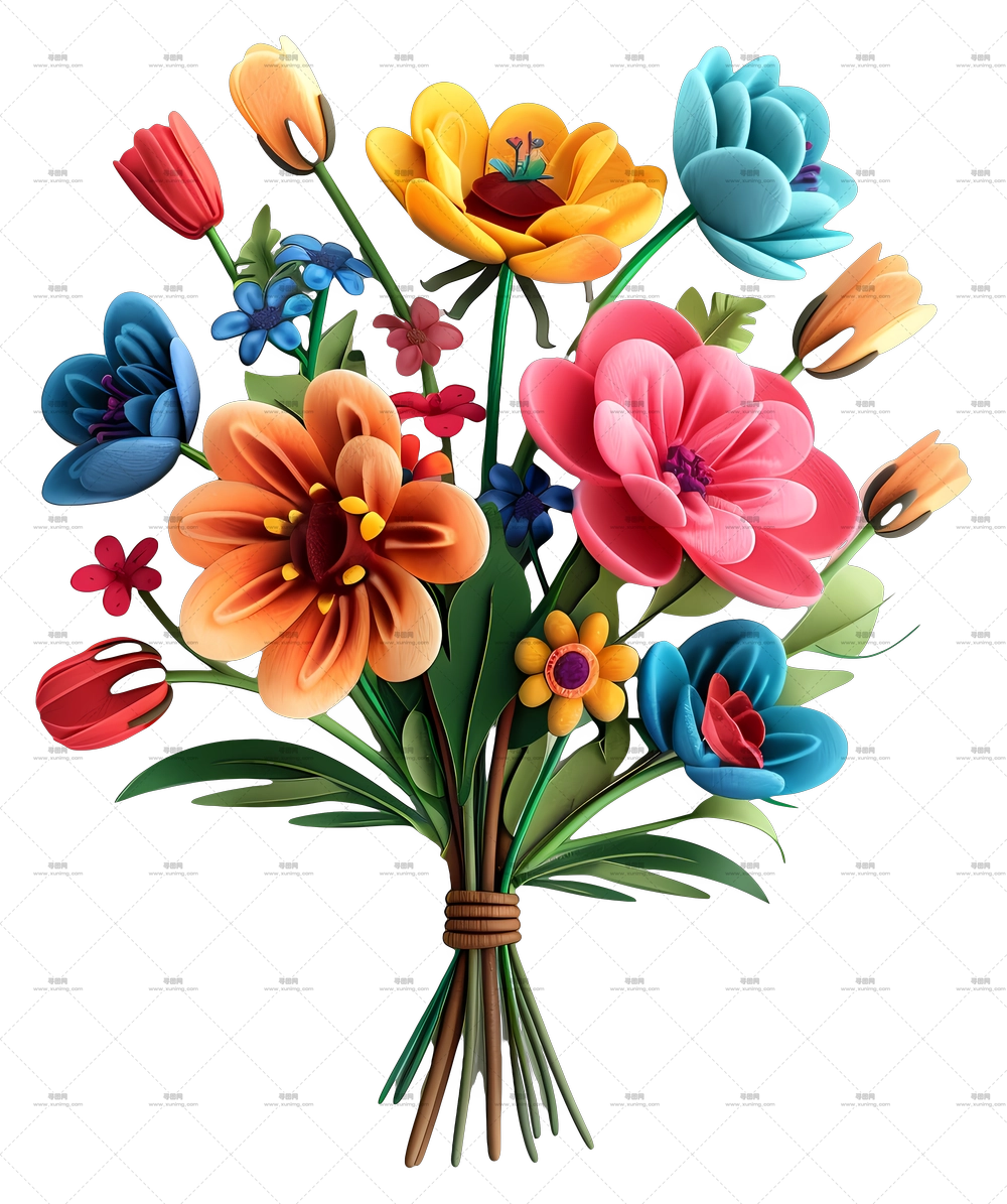 D 花朵 – 色彩缤纷的花束PNG免抠图预览图