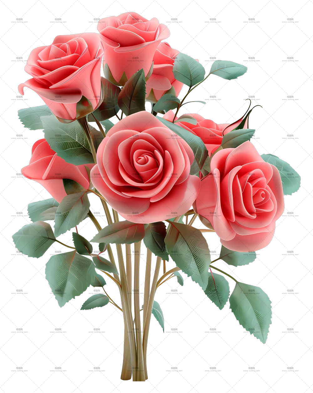 D 玫瑰 – 浪漫场合的粉色玫瑰束PNG免抠图预览图