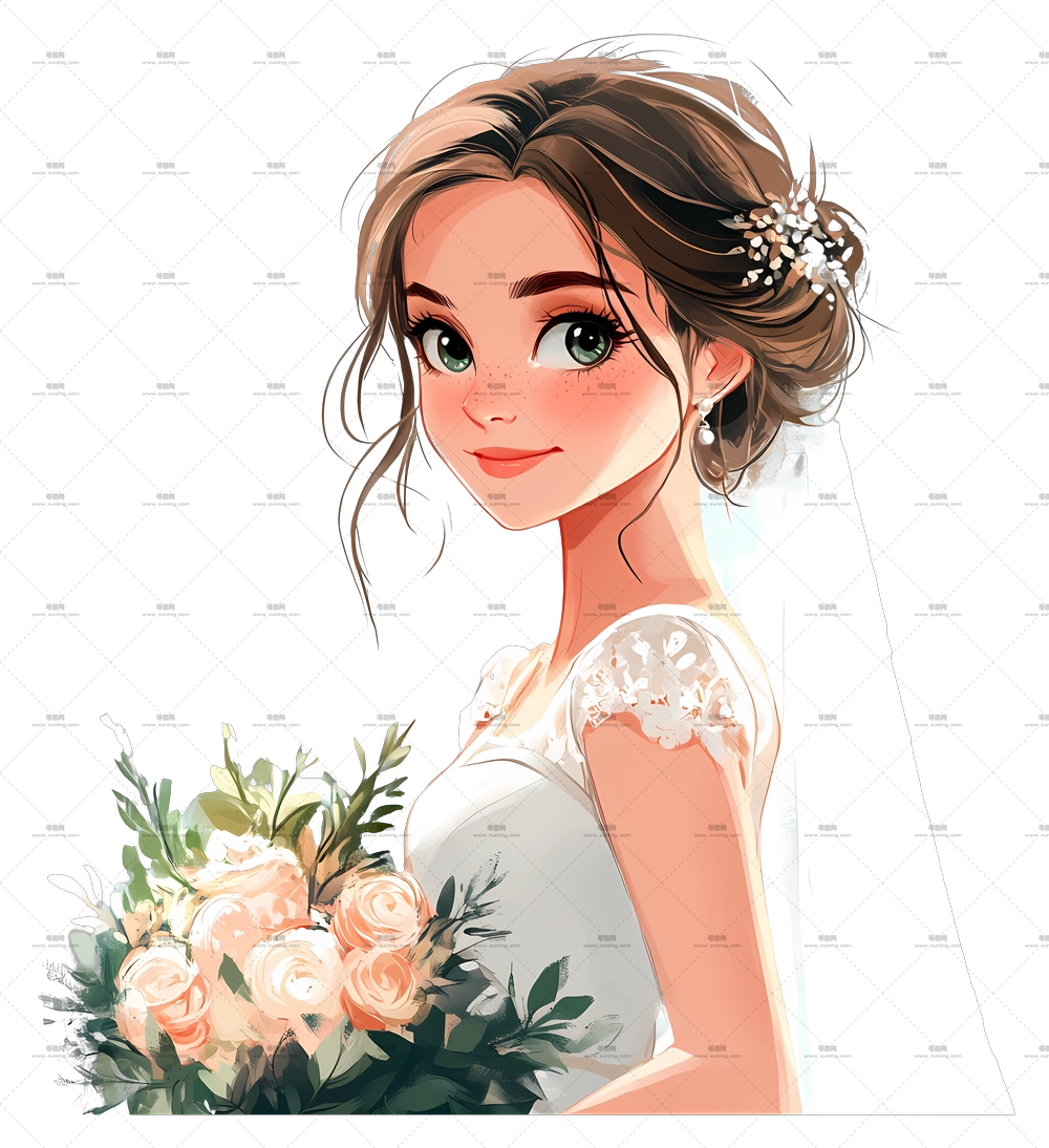 新娘 – 穿白色婚纱手持花束的新娘PNG免抠图预览图