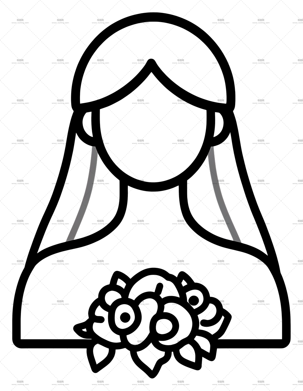 新婚夫妇 – 持有花束的新娘插画PNG免抠图预览图