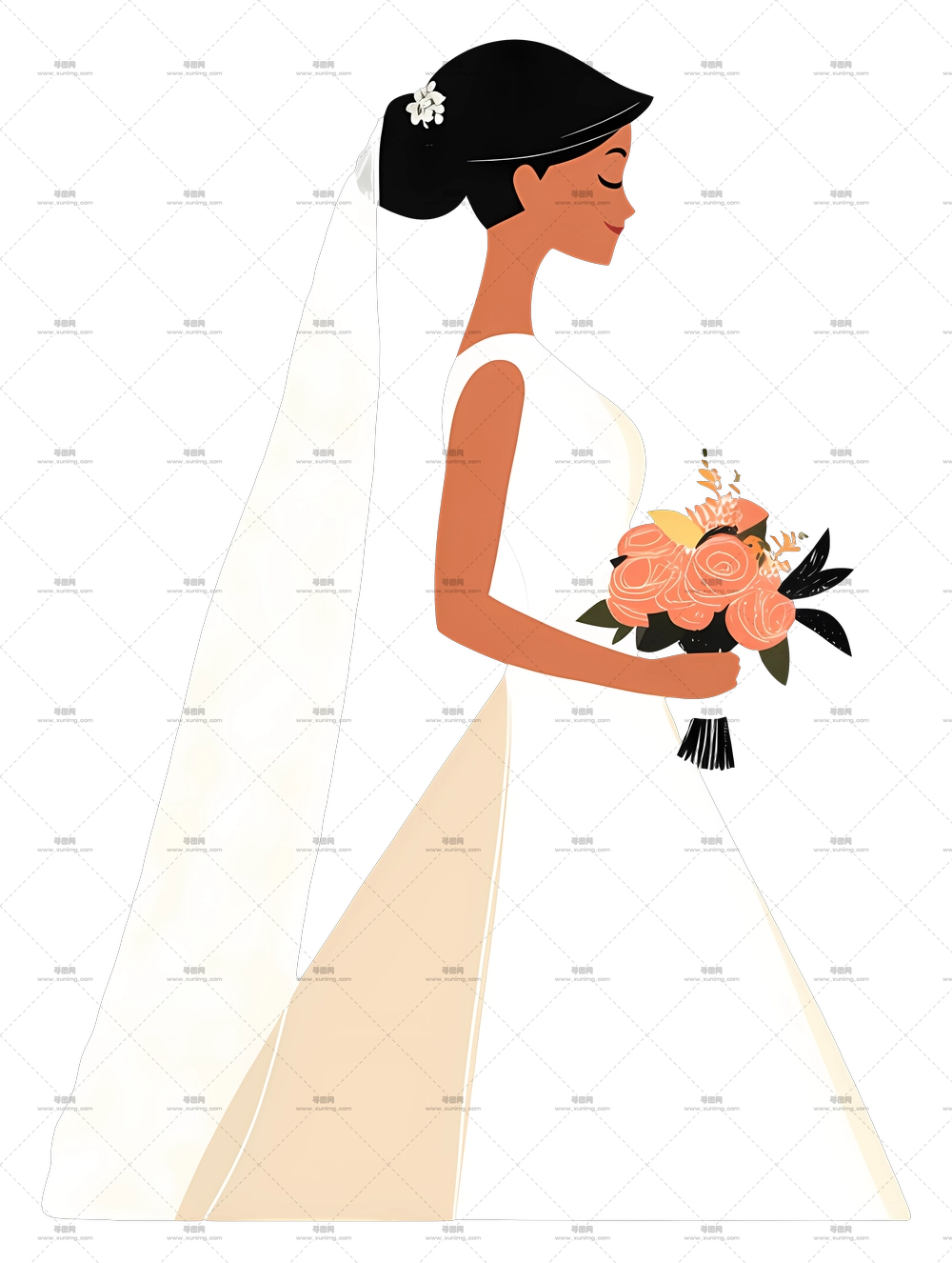 美丽的新娘 – 婚纱新娘手捧花束PNG免抠图预览图