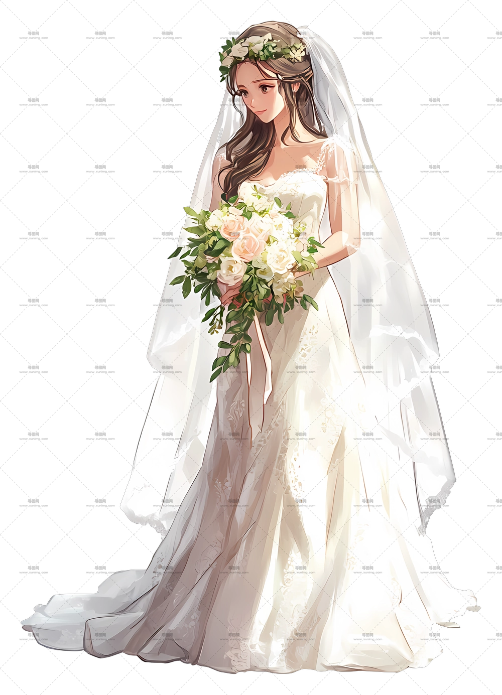 可爱的新娘 – 手捧美丽花束的新娘PNG免抠图预览图