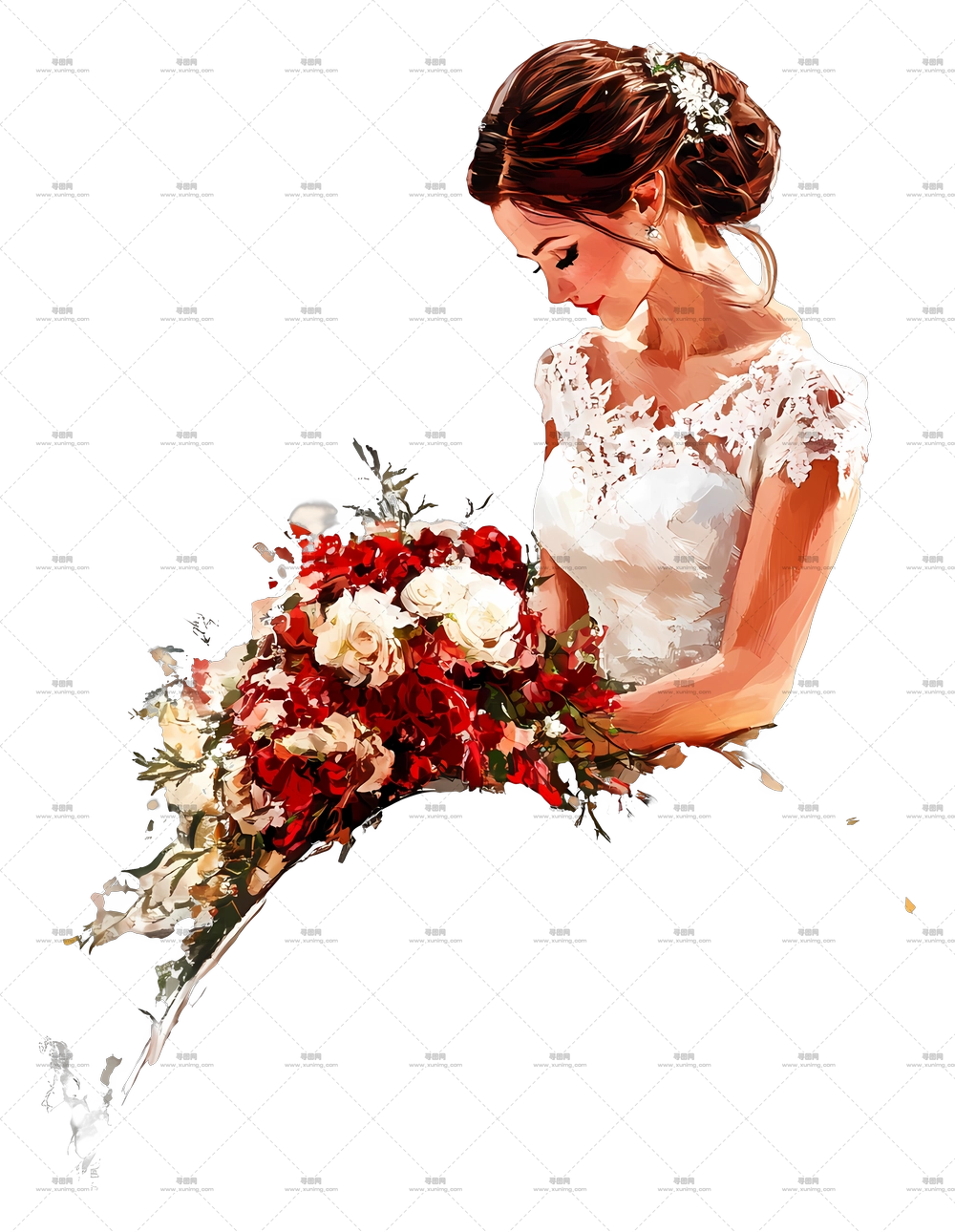 卡通新娘 – 手捧花束的新娘PNG免抠图预览图