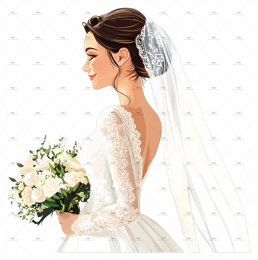 新婚夫妇 – 新娘持花束PNG免抠图预览图