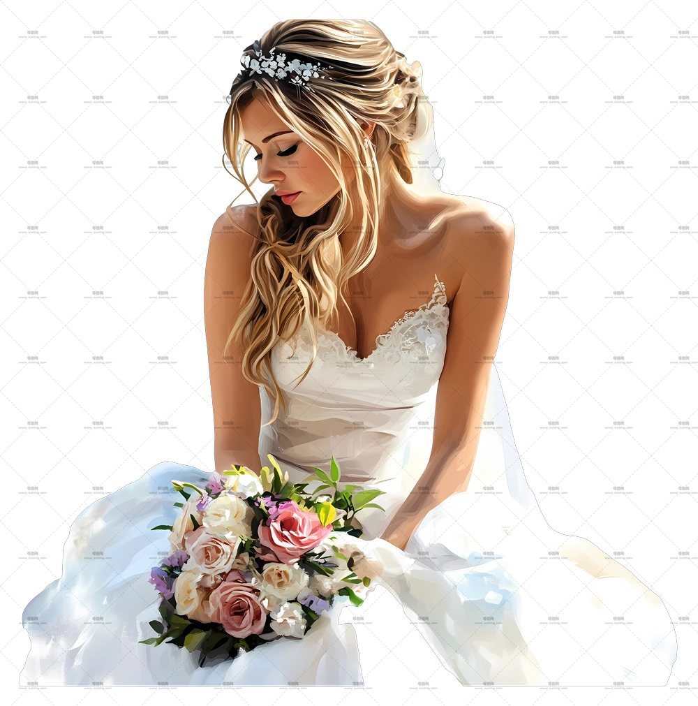 婚礼女孩 – 新娘手持花束PNG免抠图预览图