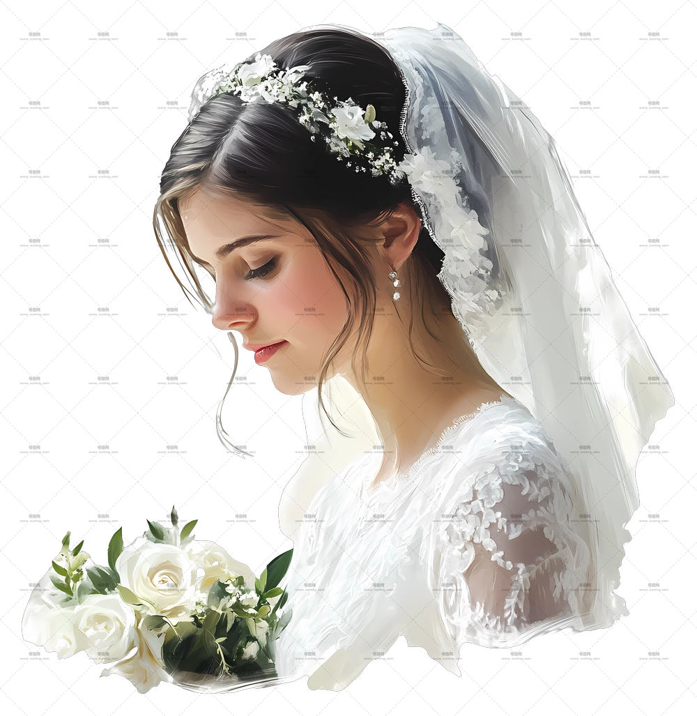 新娘特写 – 新娘身着婚纱手持花束PNG免抠图预览图