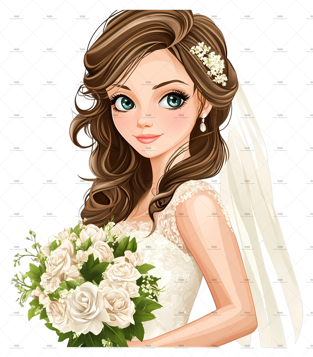 新婚夫妇 – 持有花束的新娘插画PNG免抠图预览图