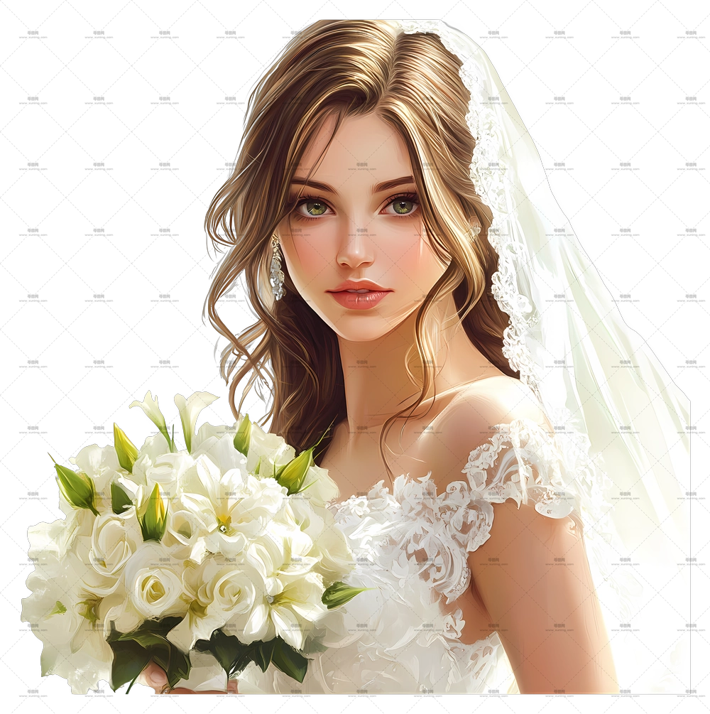 美丽新娘 – 手持花束的新娘PNG免抠图预览图