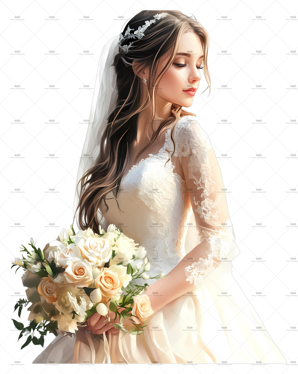 新娘特写 – 美丽新娘与婚礼花束PNG免抠图预览图