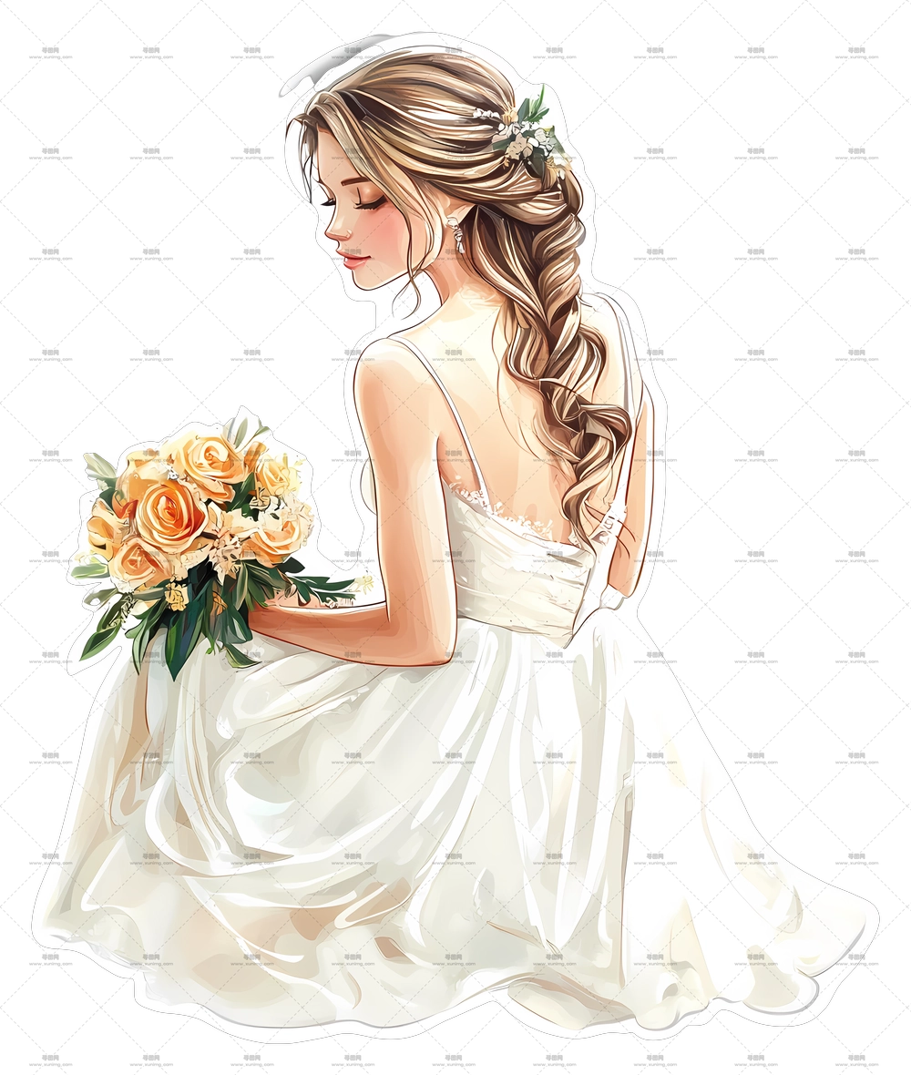 新婚夫妇 – 新娘与花束插画PNG免抠图预览图