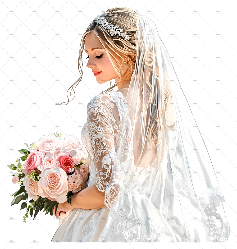 新娘特写 – 新娘身着婚纱手持花束PNG免抠图预览图