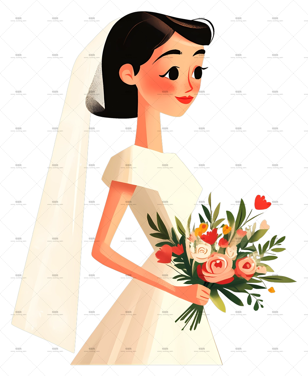 婚礼女孩 – 新娘手持美丽的花束PNG免抠图预览图