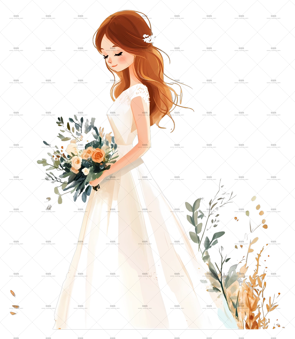 婚礼女孩 – 持有花束的新娘PNG免抠图预览图